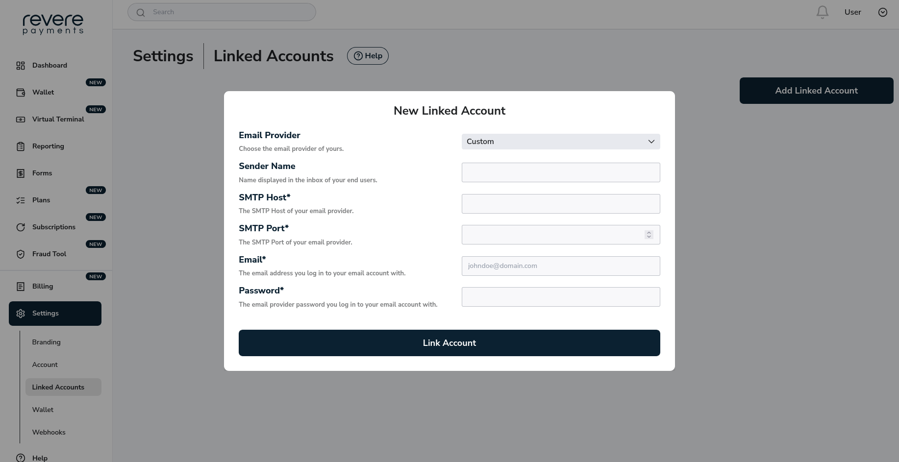 Custom Email Provider Linked Account Custom Email Provider Linked Account