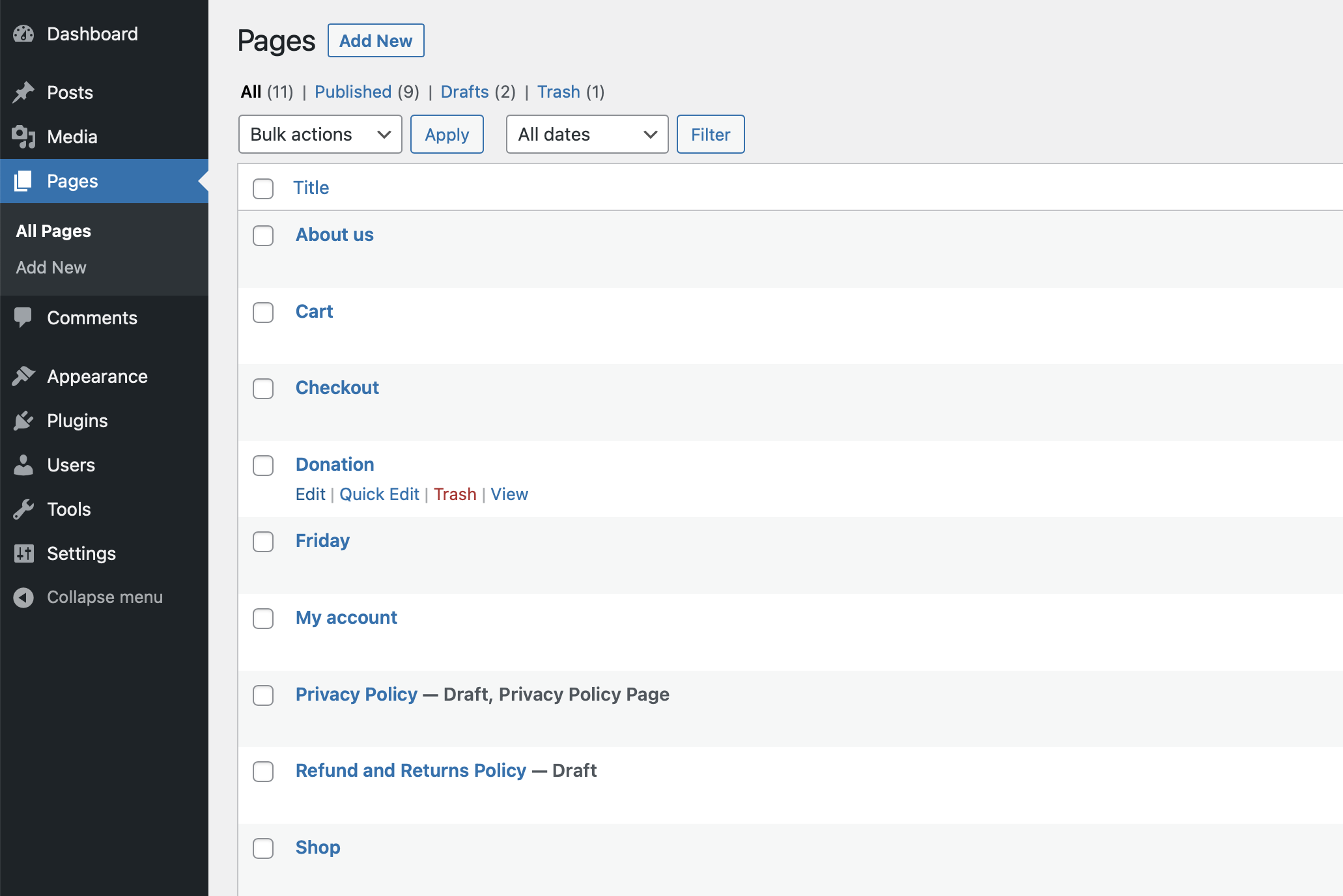 Wordpress Pages